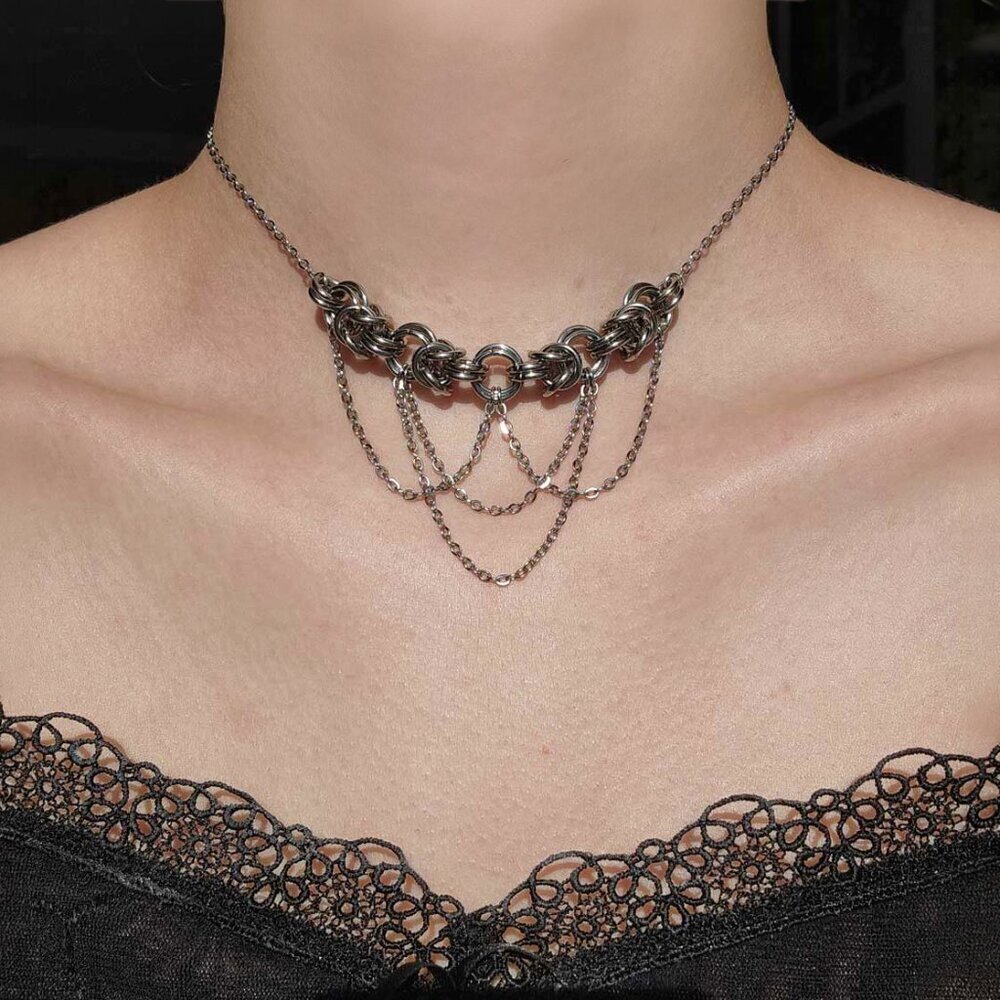 Gothic victorian princess silver draped chains choker necklace - Picture 2 of 9